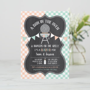 Gender Reveal Bun i Oven Baby Shower Sage Peach Inbjudningar