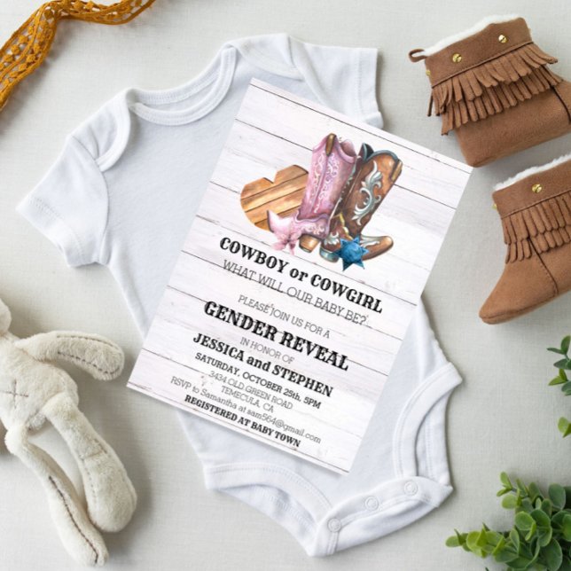 Gender Reveal Cowboy eller Cowgirl Boots Inbjudningar (Skapare uppladdad)