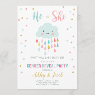 Gender Reveal CREST-molnet tar upp Färg Inbjudningar