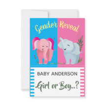Gender Reveal Elephant Girl Boy Shower