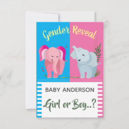Gender Reveal Elephant Girl Boy Shower Inbjudningar