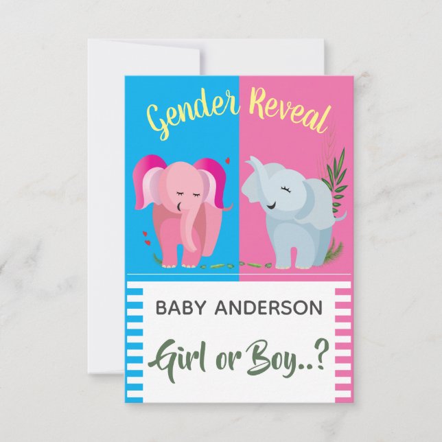 Gender Reveal Elephant Girl Boy Shower Inbjudningar (Framsida)