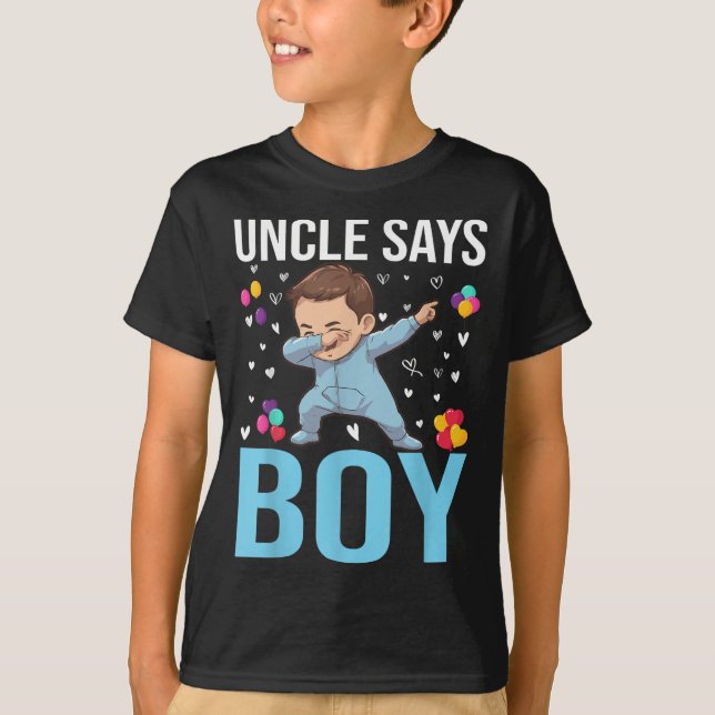 Gender Reveal farbror Says Boy Matching Family Bab T Shirt (Framsida)