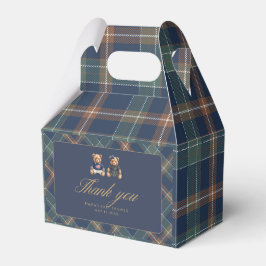 Gender Reveal Favor Boxes Navy Plaid Teddy Bear Presentaskar