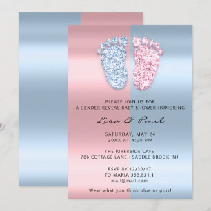 Gender Reveal Feet Glitter Rosa Blue Pojke Girl Inbjudningar