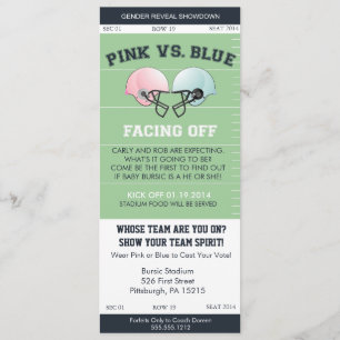 Gender Reveal Football Biljett Baby Shower inbjude Inbjudningar