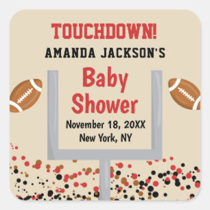 Gender Reveal Football Pojke Shower Touchdown Fyrkantigt Klistermärke
