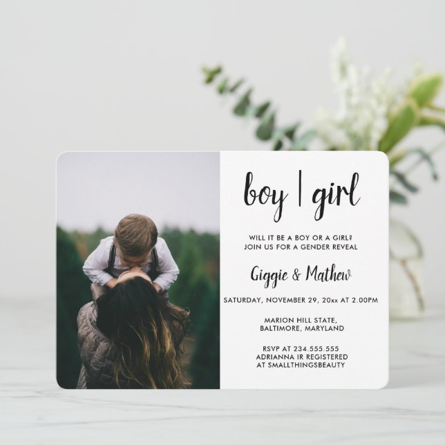 Gender Reveal| Fotominimala chaufförer för spädbar Inbjudningar (Stående Fram)