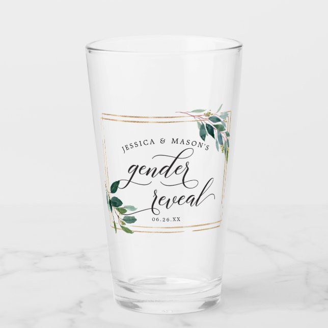 Gender Reveal Greenery Pint Glass Favor Gift Glaskopp (Framsida)