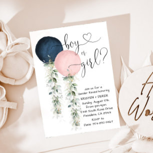Gender Reveal Greenery Watercolor Balloons Inbjudningar