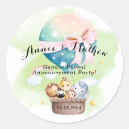 Gender Reveal i Sage Baby djur Safari Runt Klistermärke