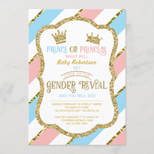 Gender Reveal Inbjudan, Prince, Princess, Faux Gul Inbjudningar