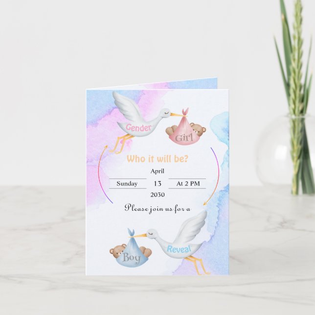 Gender Reveal invitation - Blue and Pink Storks Inbjudan (Framsida)
