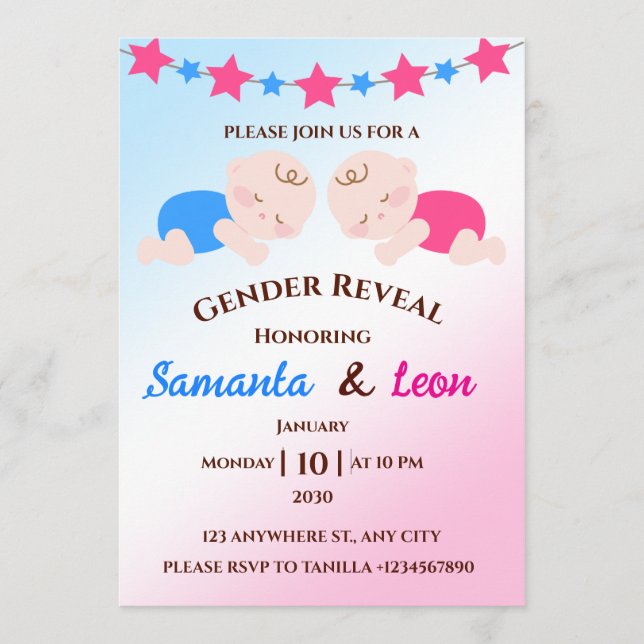Gender Reveal Invitation Card Inbjudningar (Framsida)