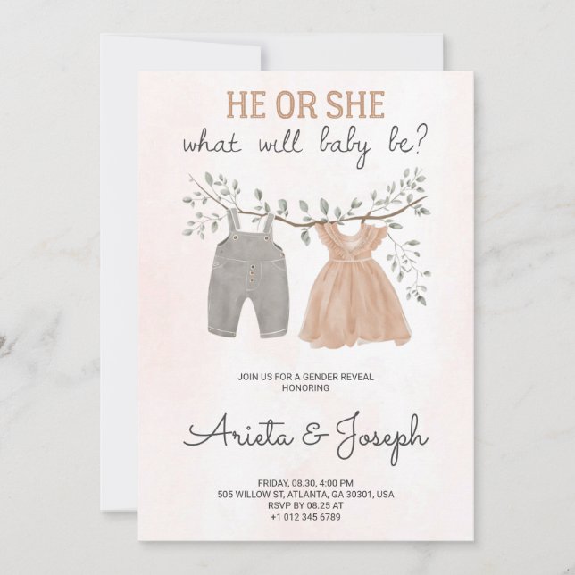 Gender Reveal Invitation card on marble surface  Inbjudningar (Framsida)