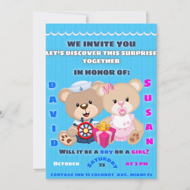 gender reveal invitation inbjudningar (Framsida)
