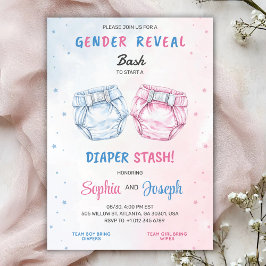 Gender reveal invitation with "Bash" and "Diaper  Inbjudningar