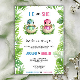 Gender reveal invitation with cartoon dinosaur egg inbjudningar