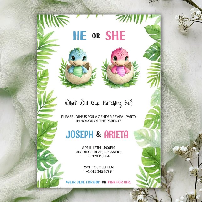 Gender reveal invitation with cartoon dinosaur egg inbjudningar (Skapare uppladdad)
