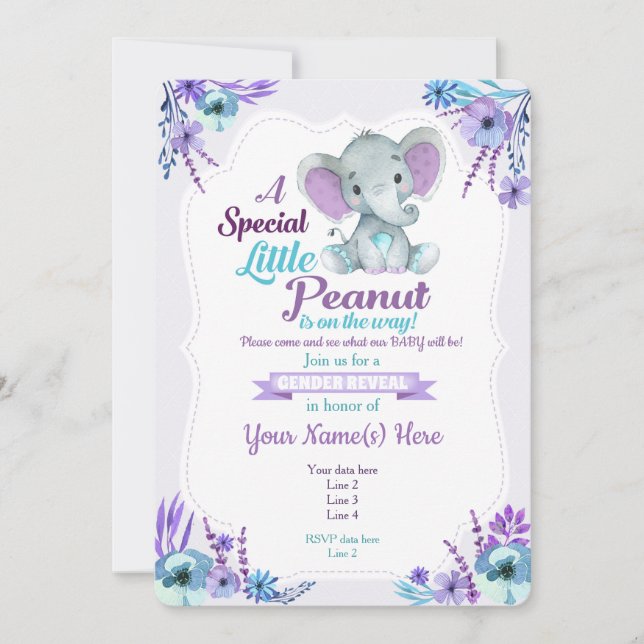 Gender Reveal Lila Teal, peanut-inbjudan Inbjudningar (Framsida)