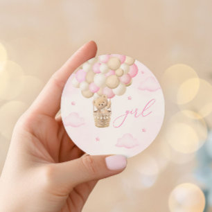 Gender Reveal Nalle Rosa Girl Runt Klistermärke