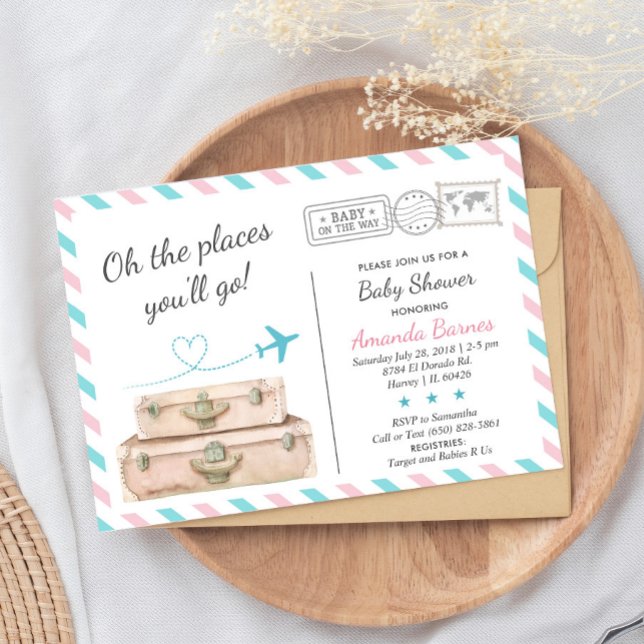 Gender Reveal Neutralt Travel Baby Shower Sprinkle Inbjudningar (Skapare uppladdad)
