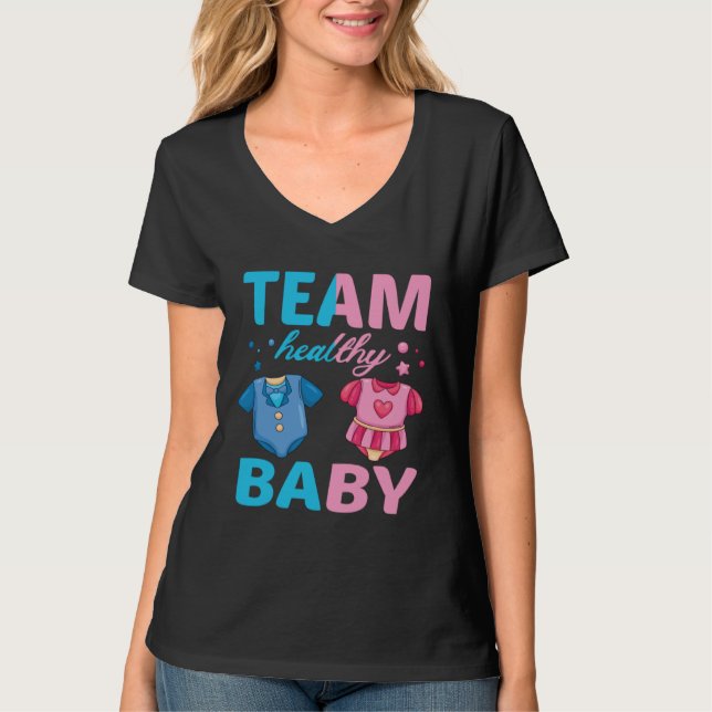 Gender Reveal Of Team Healthy Baby Party Supplies T Shirt (Framsida)
