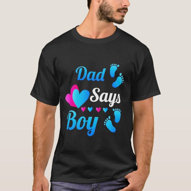 Gender Reveal Pappa Pappa säger Baby Reveal T sh Shirt (Framsida)