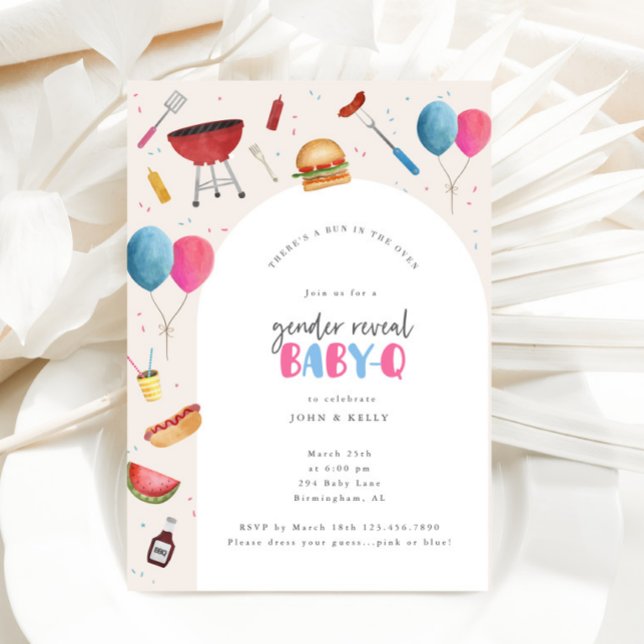 Gender Reveal Party Baby-Q (BBQ) - inbjudan (Gender Reveal Baby Q Invite)