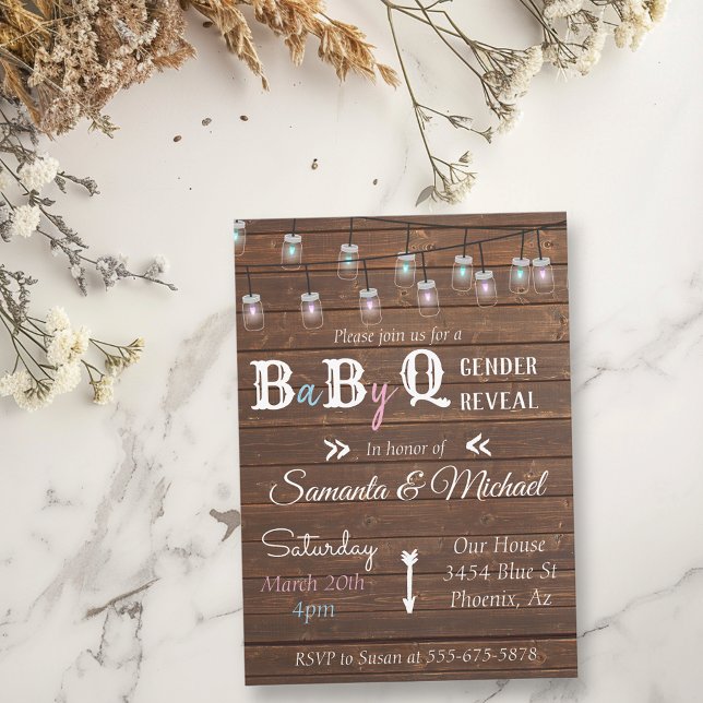 Gender Reveal Party BBQ Rustic Wood Inbjudningar (Skapare uppladdad)