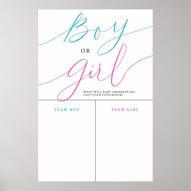 Gender Reveal Party Boy eller Girl Predence Sign Poster (Framsidan)