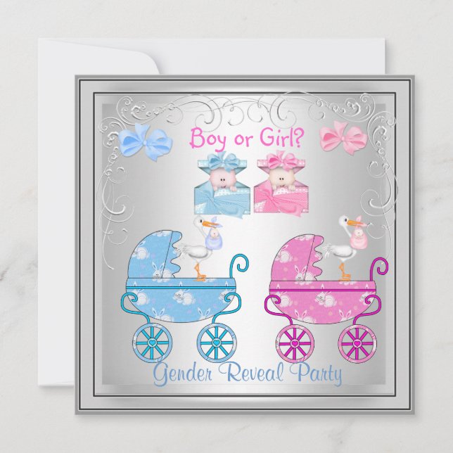 Gender Reveal Party Boy eller Girl Silver Inbjudningar (Framsida)