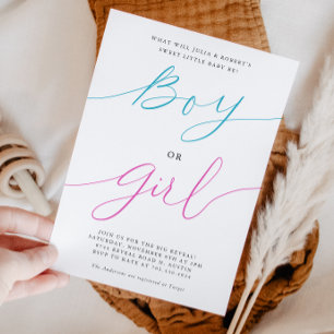 Gender Reveal Party Boy eller Girl Simple Script Inbjudningar