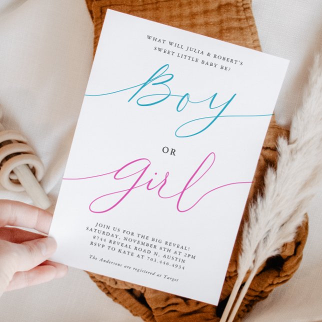 Gender Reveal Party Boy eller Girl Simple Script Inbjudningar (Skapare uppladdad)