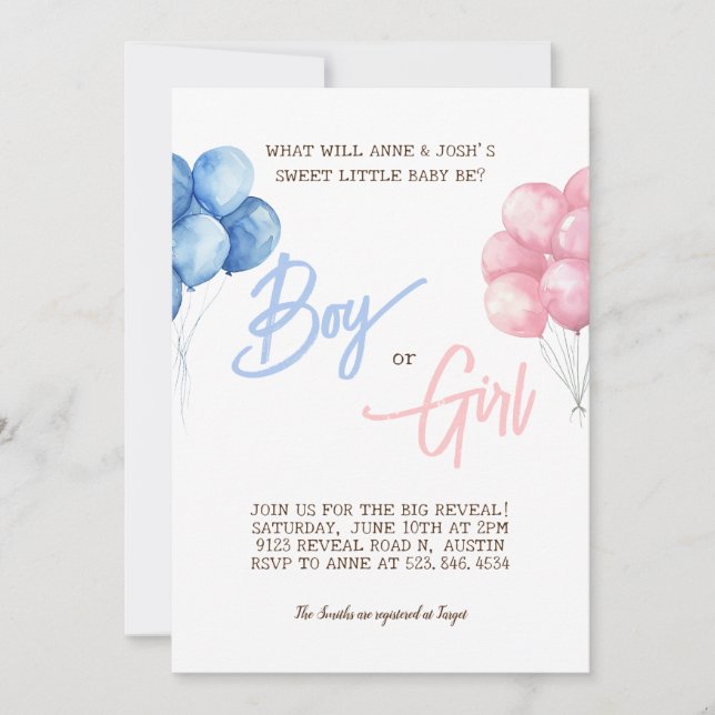 Gender Reveal Party Boy eller Girl Simple Script Inbjudningar (Framsida)
