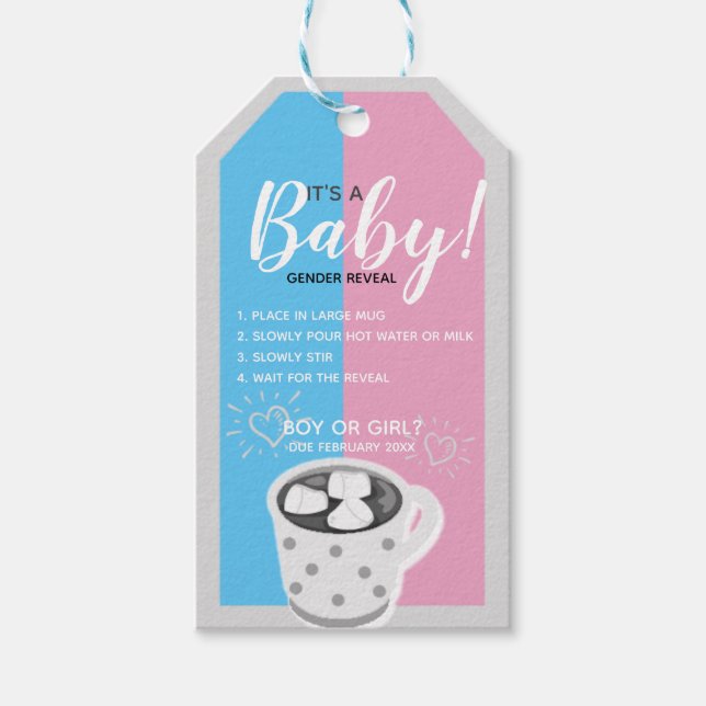 Gender Reveal Party | Märkre av chokladbomb för He Presentetikett (Framsidan)