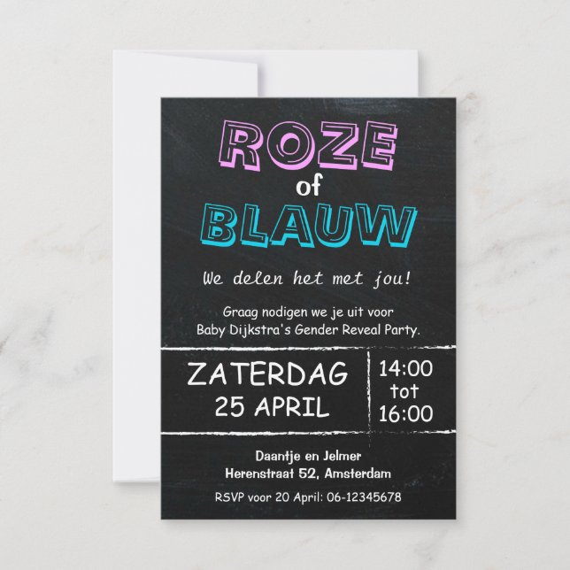 Gender Reveal Party | Roze of Blauw | uitnodiging Inbjudningar (Framsida)