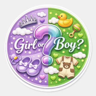 Gender Reveal Party Sticker – Girl or Boy? Runt Klistermärke