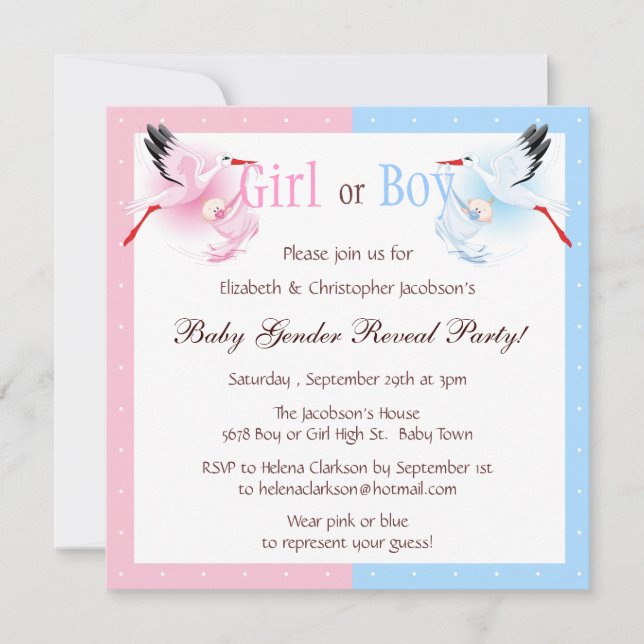Gender Reveal Party Stork Delivery Baby Inbjudningar (Framsida)