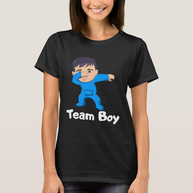 Gender Reveal Party Team Boy Dabbing Asian Baby T Shirt (Framsida)