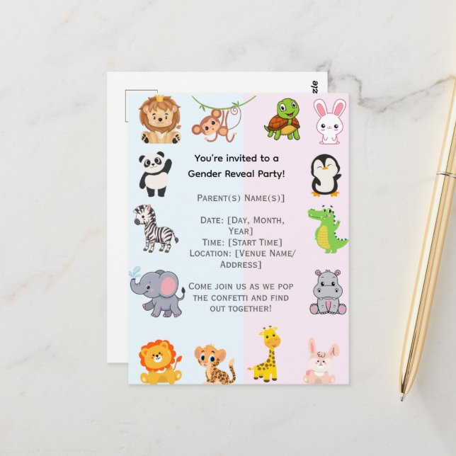 Gender Reveal Party Vykort (Fram/Back In Situ)