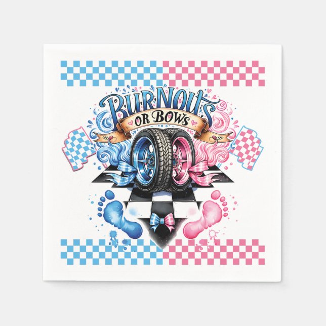 Gender Reveal Pink and Blue Bows and Tires Pappersservett (Framsidan)