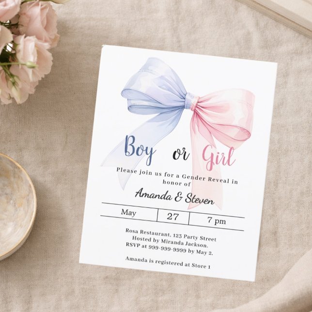 Gender reveal pink blue bow boy girl invitation (Skapare uppladdad)