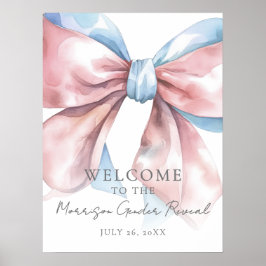 Gender Reveal Pink Blue Bow Welcome Sign Poster