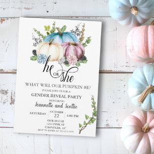 Gender Reveal Pumpkin Rosa Blue Höst Inbjudningar