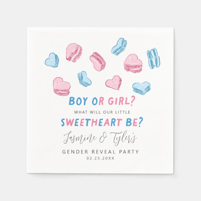 Gender Reveal Reveal med LUNDUND Valentine Hearts Pappersservett (Framsidan)