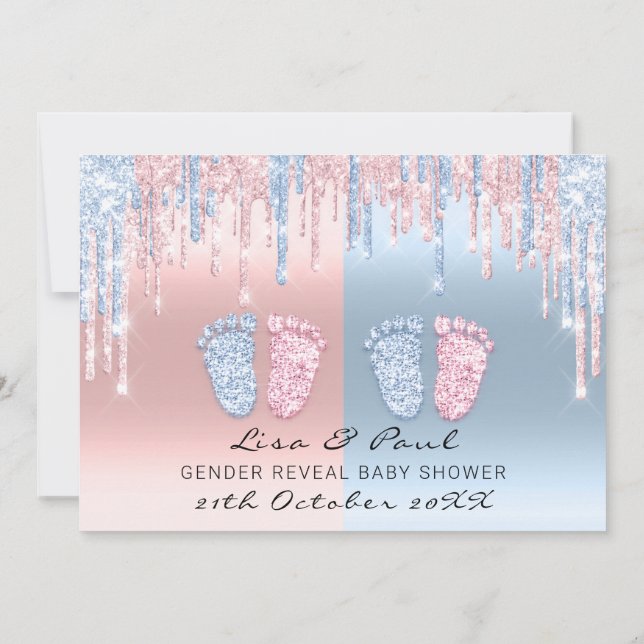 Gender Reveal Rosa Blue Baby Twnins Boy Girl Inbjudningar (Baksida)
