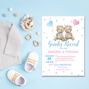 Gender Reveal Rosa Blue Bears Inbjudningar
