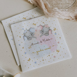 Gender Reveal Rosa Blue Blommigt Elephant Pappersservett