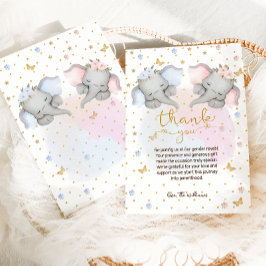 Gender Reveal Rosa Blue Blommigt Elephant Tack Kort
